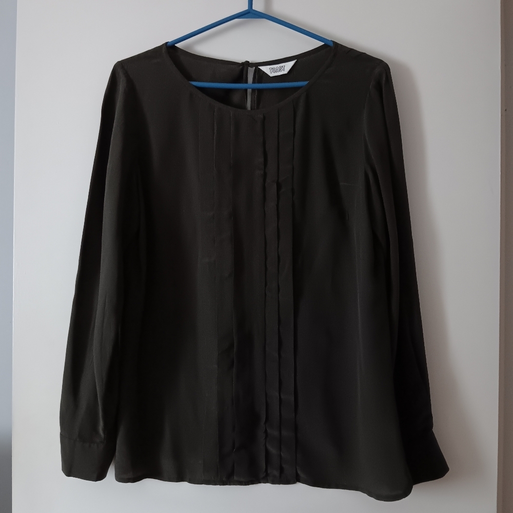 TOAST Olive Green Silk Pleat Front Blouse 12